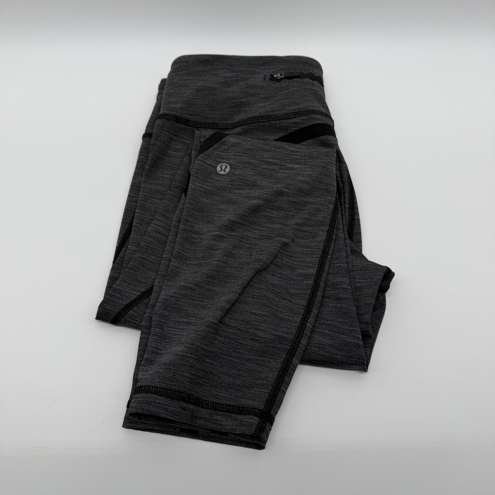 Lululemon Gray Space Dye Heathered Athletic Leggings Zipper Pocket 25 Inseam